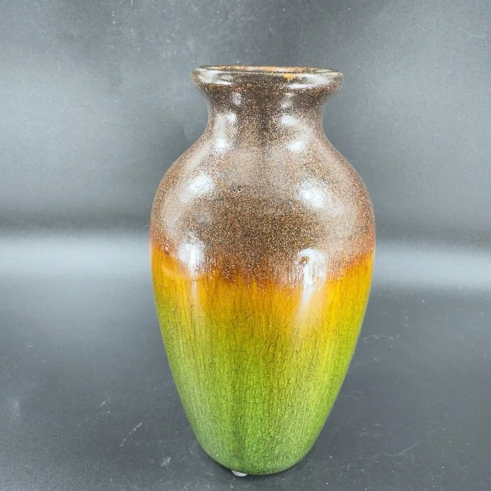 Bombay Ceramic Vase‎ Vessel With Shiny Crystalline Glaze Multicolor Pottery Vase